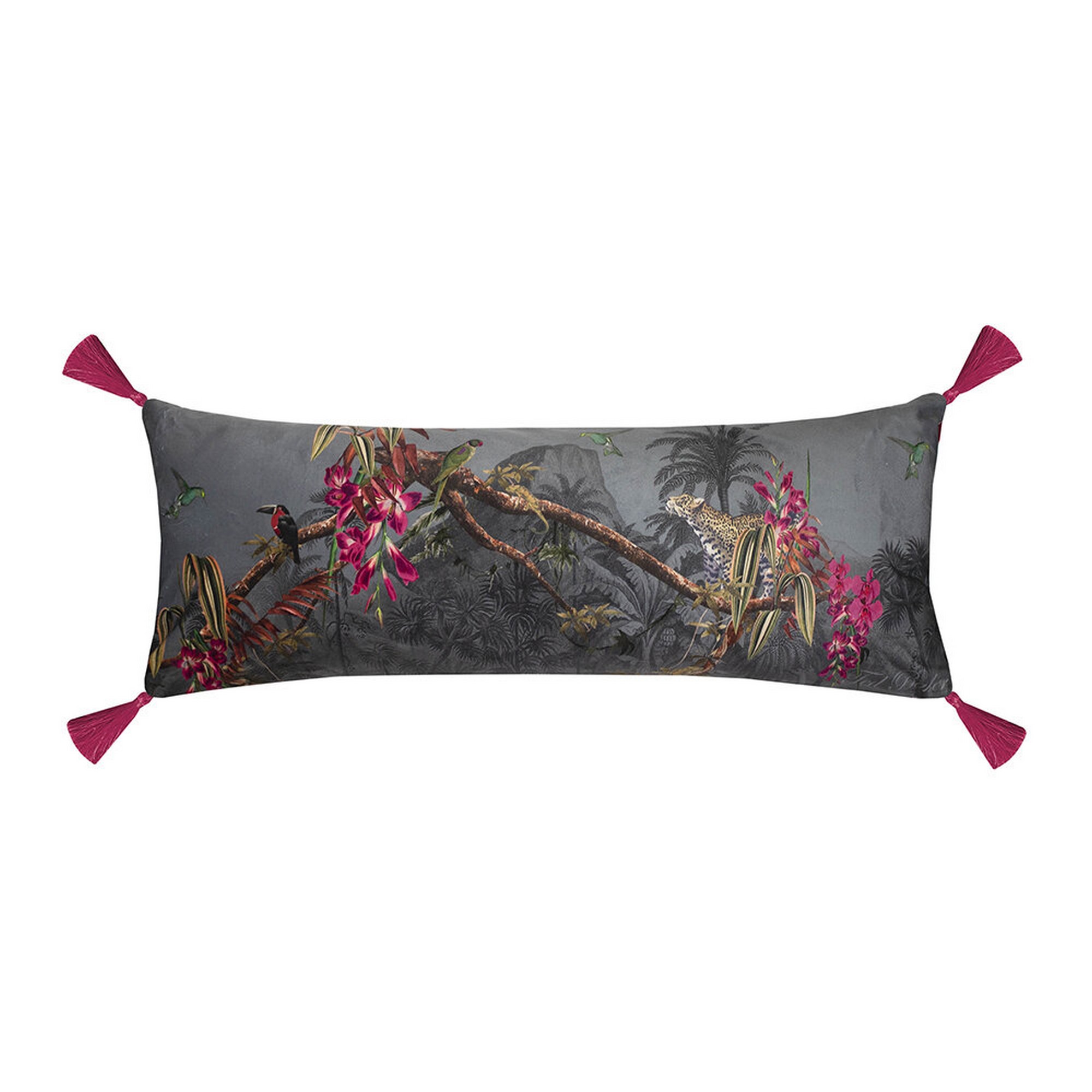 Hibiscus Fringed Cushion By Ted Baker In Charcoal Grey